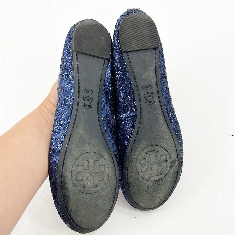 Tory Burch Chelsea Glitter Ballet Flats Navy Blue Size 8.5